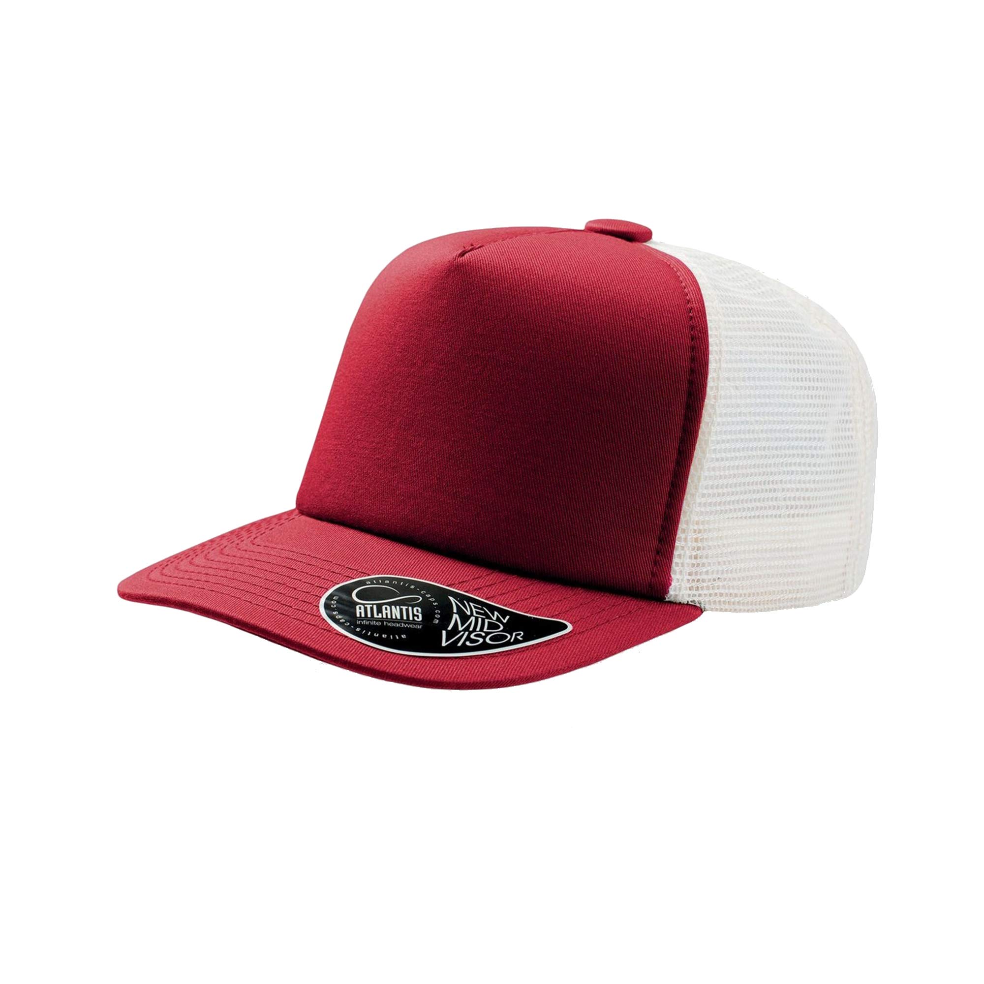 Atlantis Record Mid Visor 5 Panel Trucker Cap (One Size) (Red)