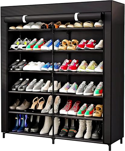 Zapatero de 7 niveles, organizador de almacenamiento de 36 pares portátil de doble fila con cubierta a prueba de polvo, armario de almacenamiento de