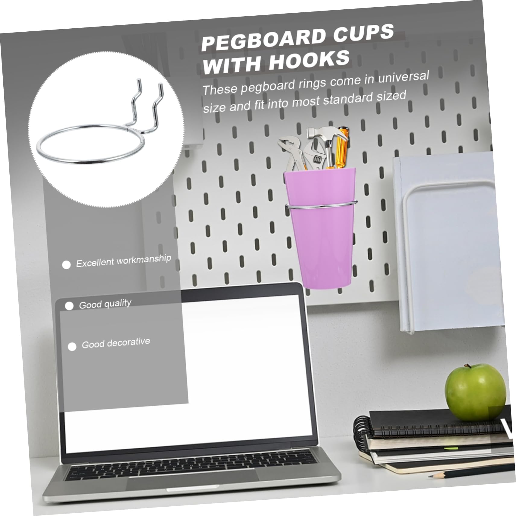 ERINGOGO 5Pcs Pegboard Cup Hanger Peg Board Accessories for Efficient Storage Easy Installation Fits Jars for Organizing Cups and Tools