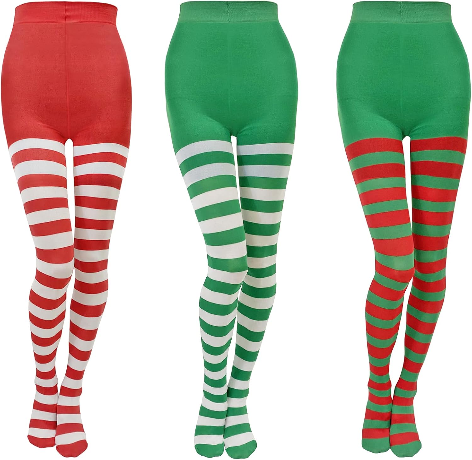 Apragaz 3 Pairs Women's Striped Tights Candy Cane Leggings