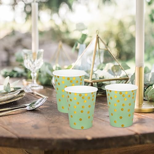 Miniatura 6 de Whaline 50 tazas de papel verde salvia con puntos de aluminio de 9 onzas desechables de oro verde tazas de café para bebidas frías y calientes,