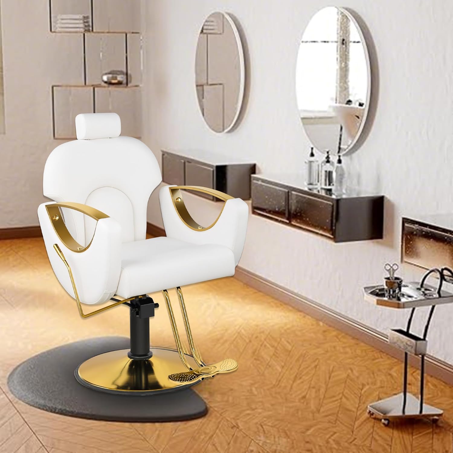 Friseurstuhl Barberstuhl Friseursessel Professioneller Weiß | mit 360° Drehbar Höhenverstellbar Rückenlehne ist neigbar Frisörstuhl für Schönheitssalon Friseursalon Tattoo-Studio