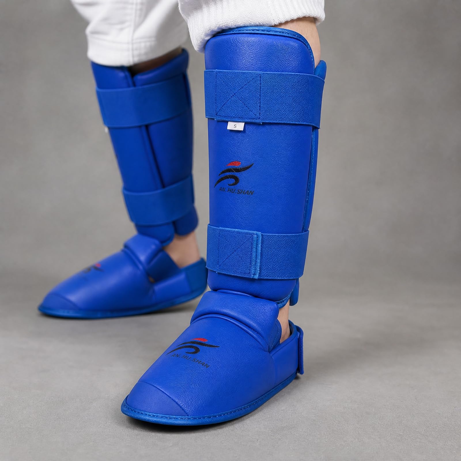 Protège-Tibia et Cvre-Pied Karaté Léger Protège-Tibia avec Sangles à Scratch Réglable pr Pratiquan D'ar Martiaux, Sparring