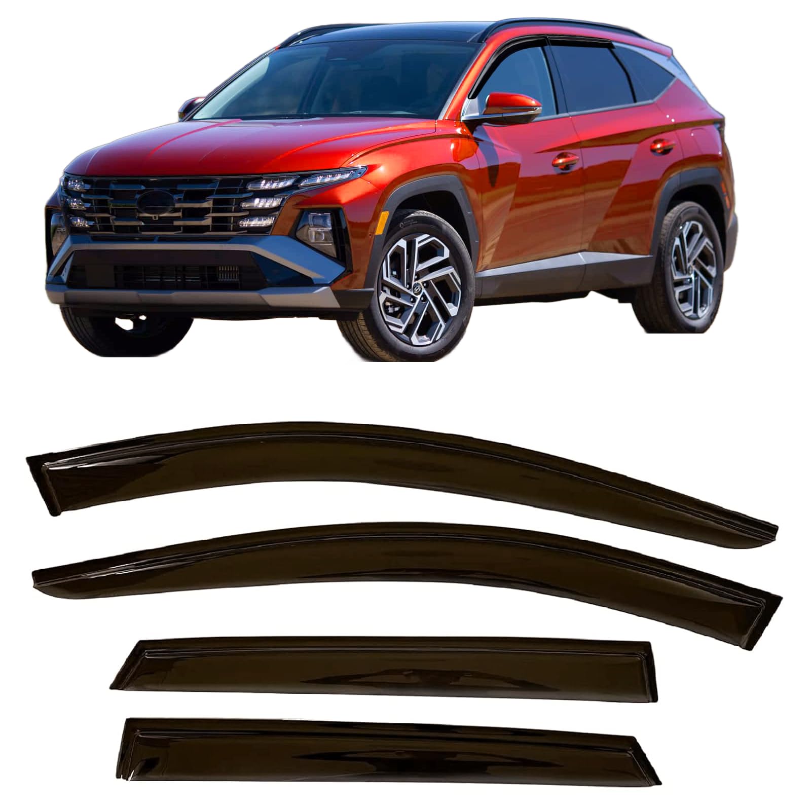 2022-2025 Tape-on Rain Guards for Hyundai Tucson Side Window Deflector Visors SE SEL N-Line XRT Limited Hybrid Durable Tinted Vent Shade 2023 2024