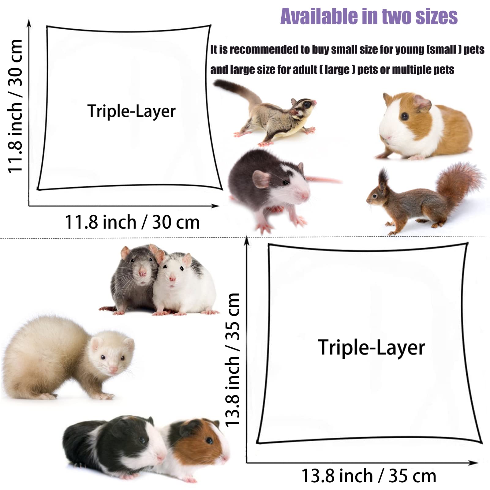 LeerKing Hamac Rat Lit Suspendu pour Cochon d'Inde Couchage Rongeur Hamac Furet avec 3 Couches pour Chinchilla Jouer et Dormir,Foncé Gris 30 * 30