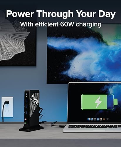 Miniatura 4 de Plugable Base USB-C con HDMI 4K y carga de 60 W, compatible con Thunderbolt 34, USB4 y USB C macOS, Windows y Chromebook Ethernet de 1 Gbps, 3 USB