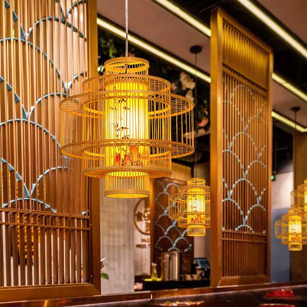 ZHANGL lampadario lanterna di bambù lampada a sospensione in vimini intrecciata a mano E27 paralume in bambù lampada a sospensione regolabile ristorante sala da tè illuminazione risparmio illuminazion