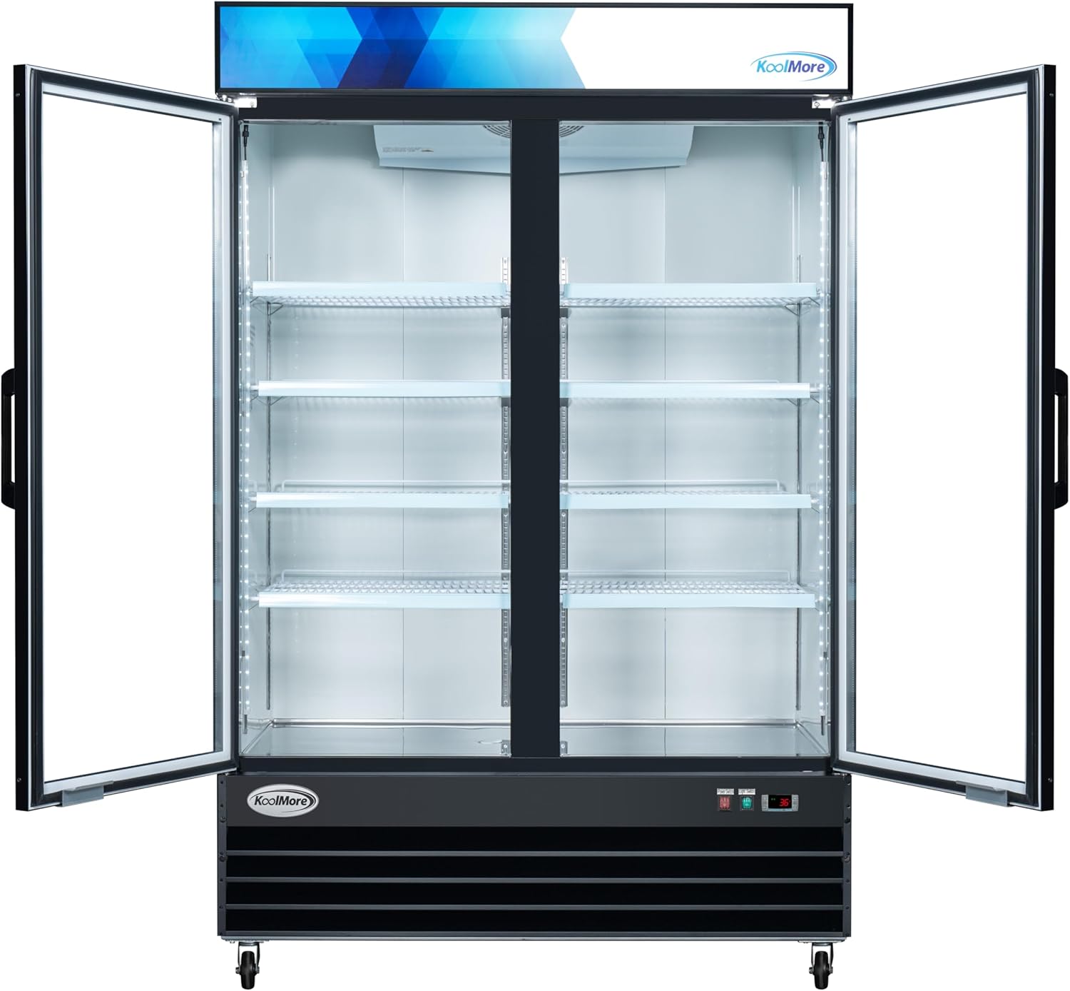 KoolMore MDR-2GD-45C 53 in. Commercial Merchandiser Refrigerator with Two Swinging Glass Doors, 45 cu. ft. and LED Lighting in Black, ETL Listed