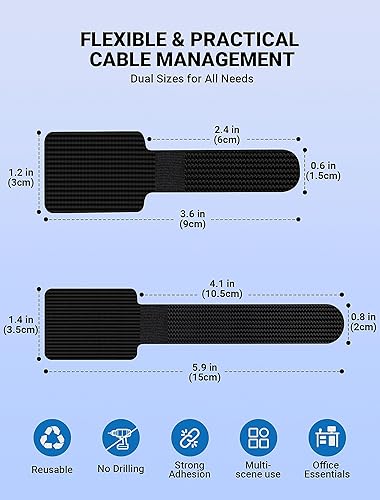 Miniatura 2 de Bridas extendidas de gancho y bucle, correas de cable autoadhesivas de alta resistencia, organizador de cables debajo del escritorio, organizadores