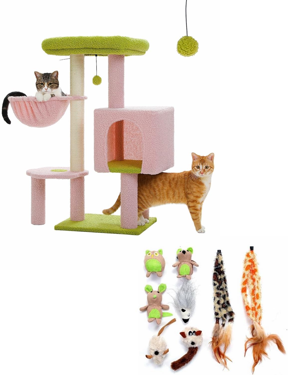 Flower Pink Cat Tree, 35.4" Cute Cat Tower Cat Condo for