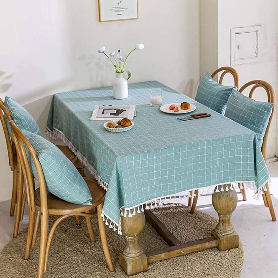 Amazon｜テーブルクロス ポリエステル 北欧風 水色 チェック柄 正方形