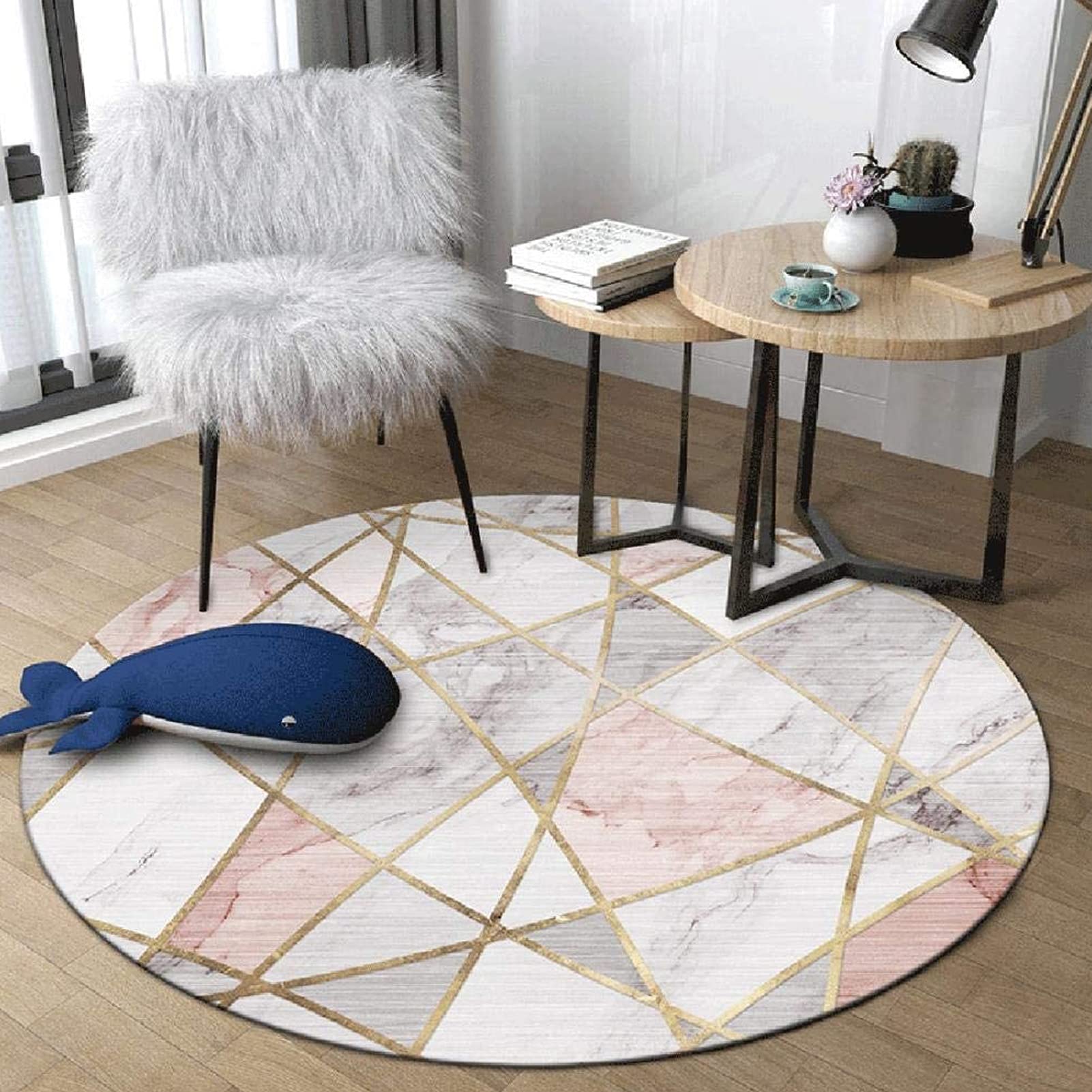 Tapis de salon géométrique or et gris au design contemporain raffiné