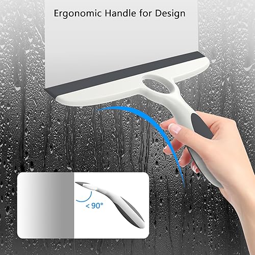 Miniatura 5 de EHOMGUI - Escobilla para puerta de cristal de ducha, limpiador de ventanas de 10 pulgadas con gancho, escobilla multiusos para paredes de ducha de