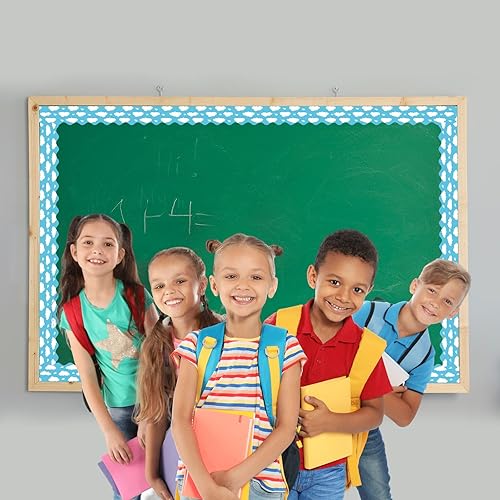 Miniatura 8 de Bordes de tablón de anuncios de 99 pies con diseño de nubes blancas y cielo azul, borde festoneado para pizarra blanca, decoración de bordes de aula