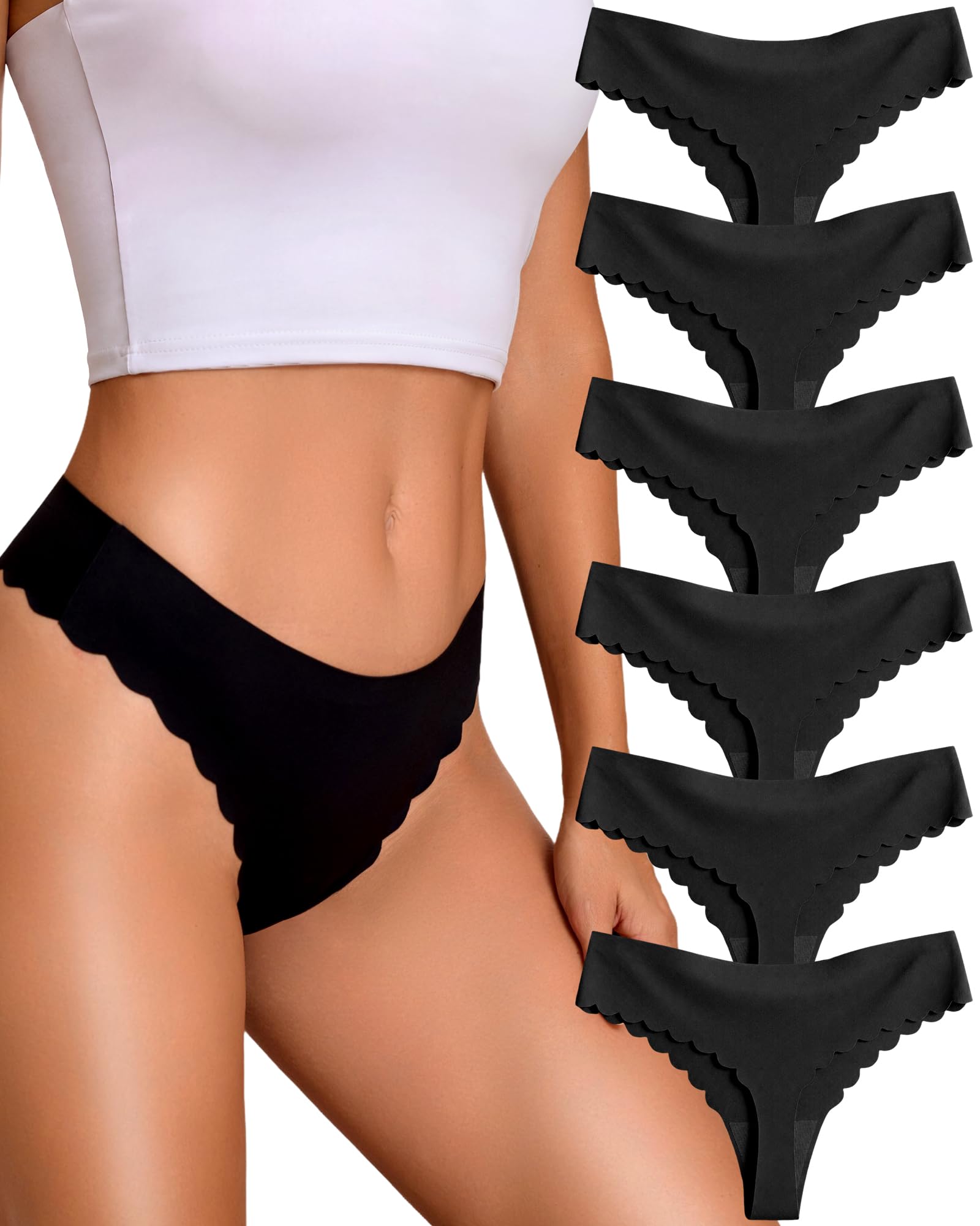 Sth Big Seamless String Tanga Damen Nahtlose Unterwäsche Frauen Sport Slip | Tanga Damen Nahtlos,Unsichtbar Unterhosen,Baumwollzwickel Ohne Naht Slip,Scalloped Schwarz Pantys,Thong fur Sport Yoga Alltag
