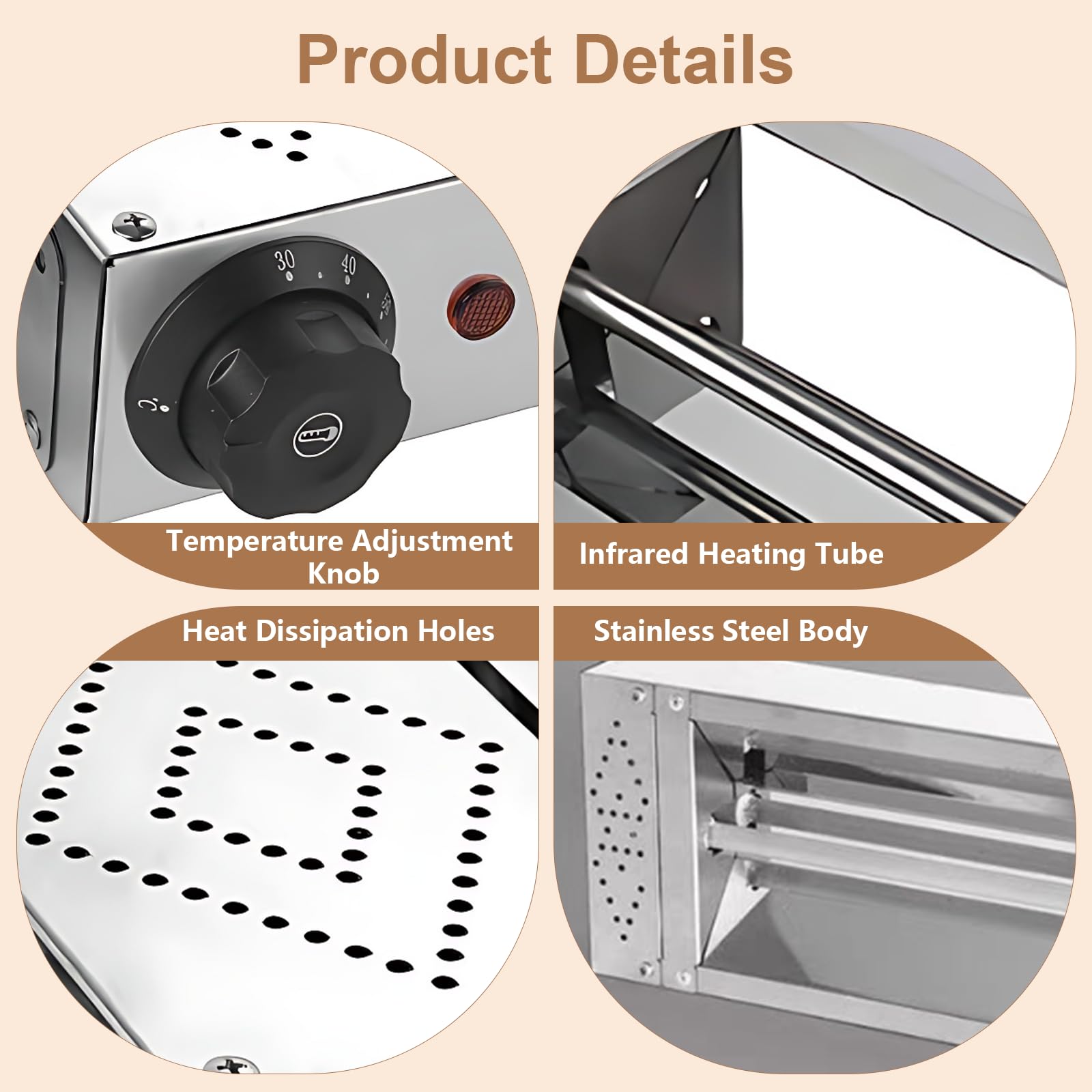 Lampe Chauffante Cuisine Professionnelle, Lampe Chauffe Plat Buffet Suspendue, Acier Inoxydable Lampe Chauffante Alimentaire Température Réglable pour Hôtels, Buffets, Cuisines(1 Pièce,60cm)