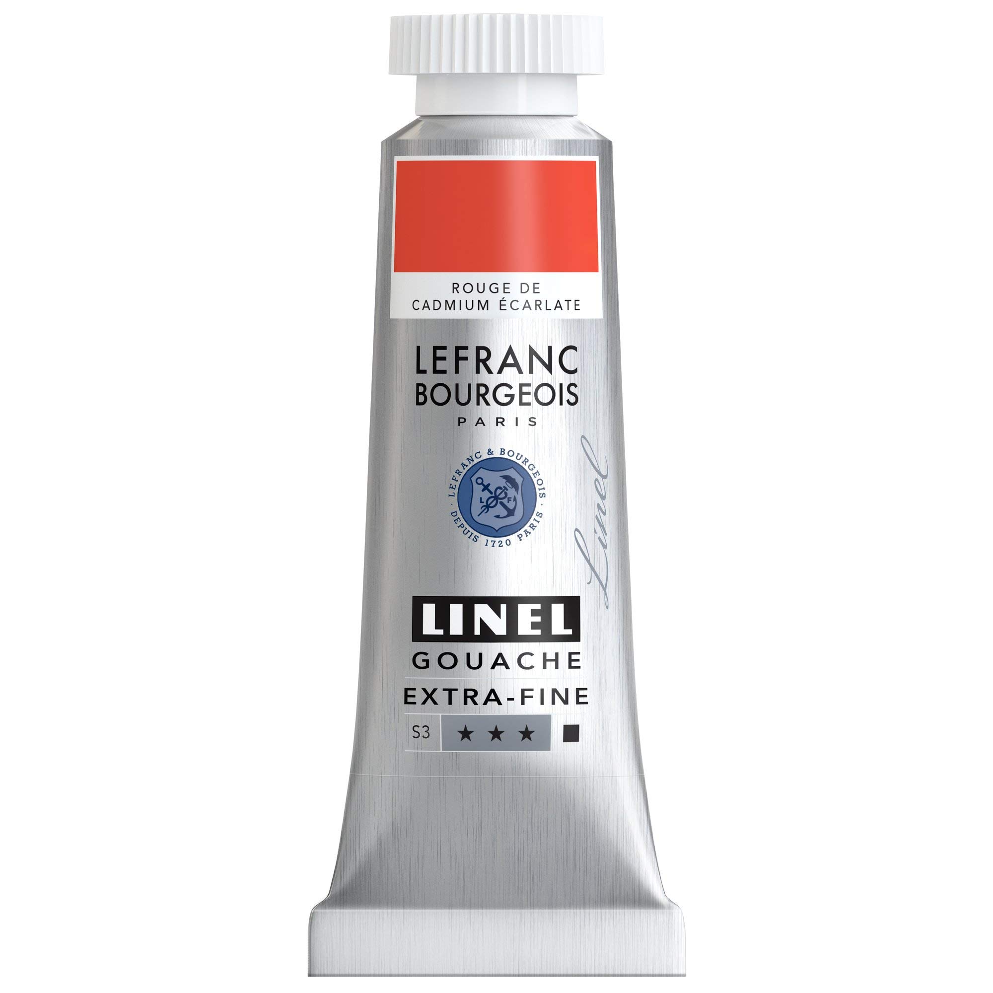 Lefranc Bourgeois 301169 Linel Gouache Extra Fine and Smooth Watercolours with Maximum Colour Intensity, Luminosity for Streak-Free Application, 14 ml Tube - Cadmium Red Scarlet