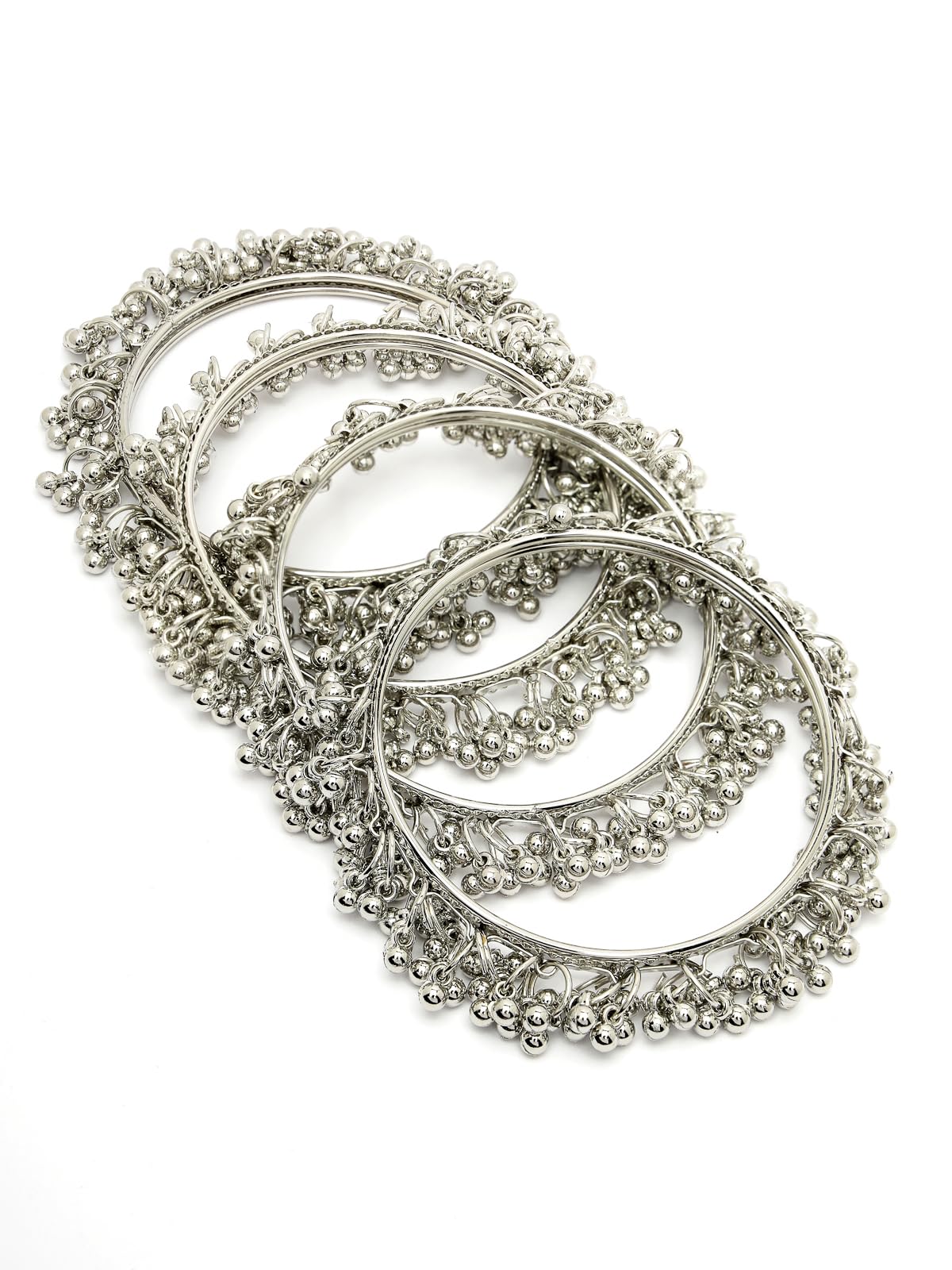 Sukkhi Navratri Festival Creative Oxidised Rhodium Plated Ghungroo Beadded Silver Bracelet Bangle Set Jewellery for Women & Girls |Set of 4 | Size 2.4|B106027