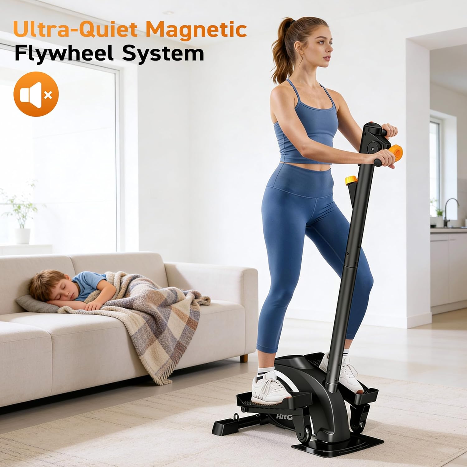 Mini Elliptical, 3-in-1 Elliptical Machine with Handlebars & Resistance Bands, Adjustable Magnetic Resistance & LCD Display, Portable Step Machine Peddler Exerciser for Senior Home Workout