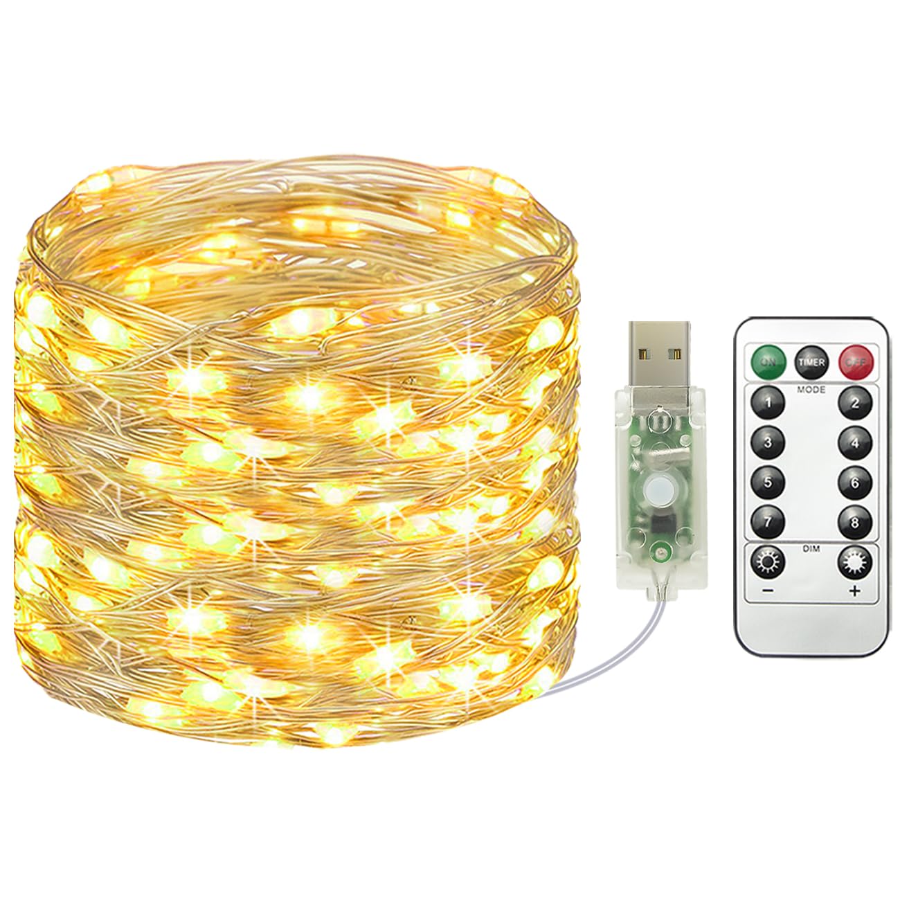 litogo Led Lichterkette mit USB Stecker, 12M 120LED Lichterkette mit Fernbedienung, Wasserdicht 8 Modi mit timer Dimmen Weihnachten Lichterketten für Party, Hochzeit Deko,Warmweiß