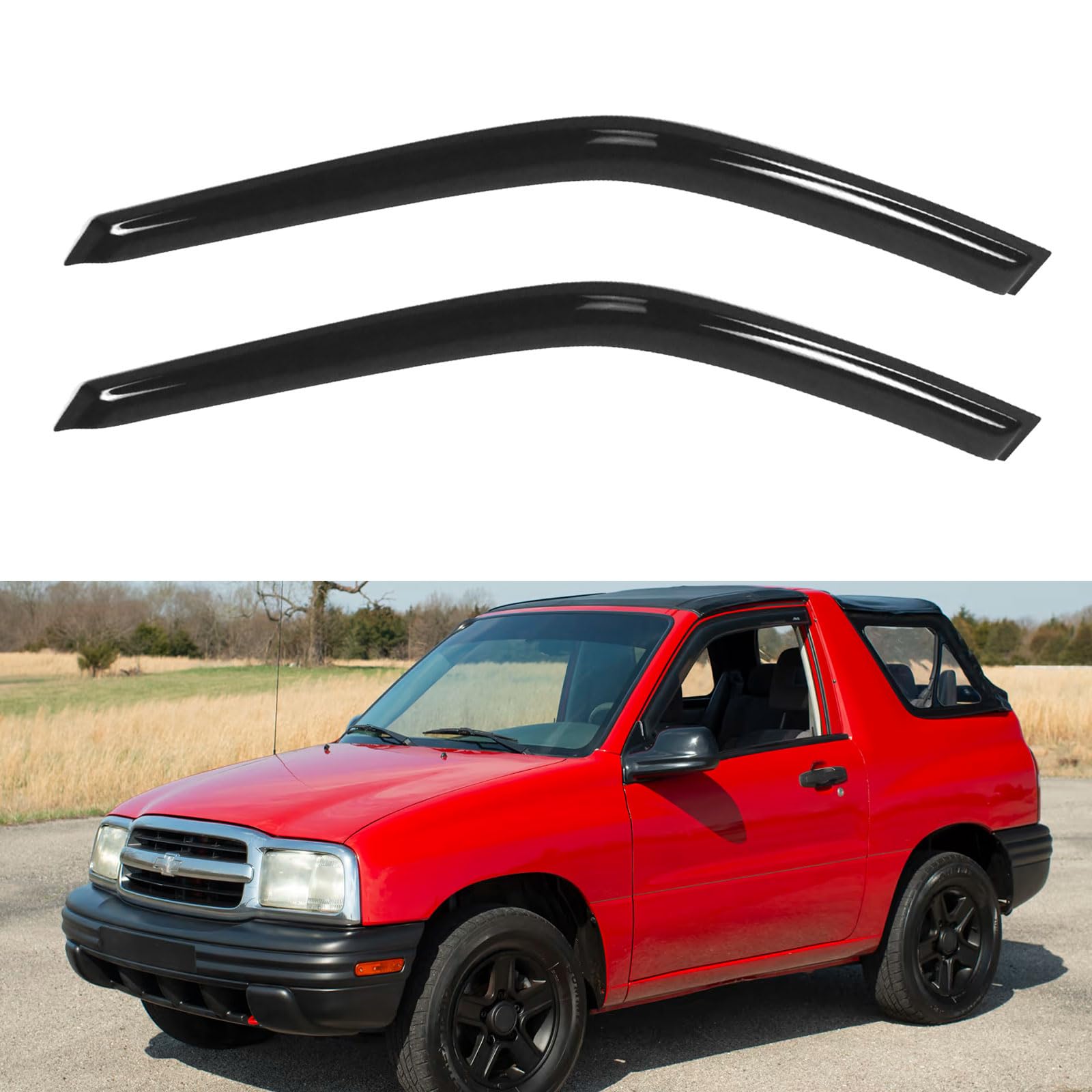 Window Visors Rain Guards for 1998-2004 Chevy Tracker Convertible SUV | Out-Channel Window Vent Wind Deflectors Visors Shades Protectors for 98-04 Chevrolet Tracker 2Dr