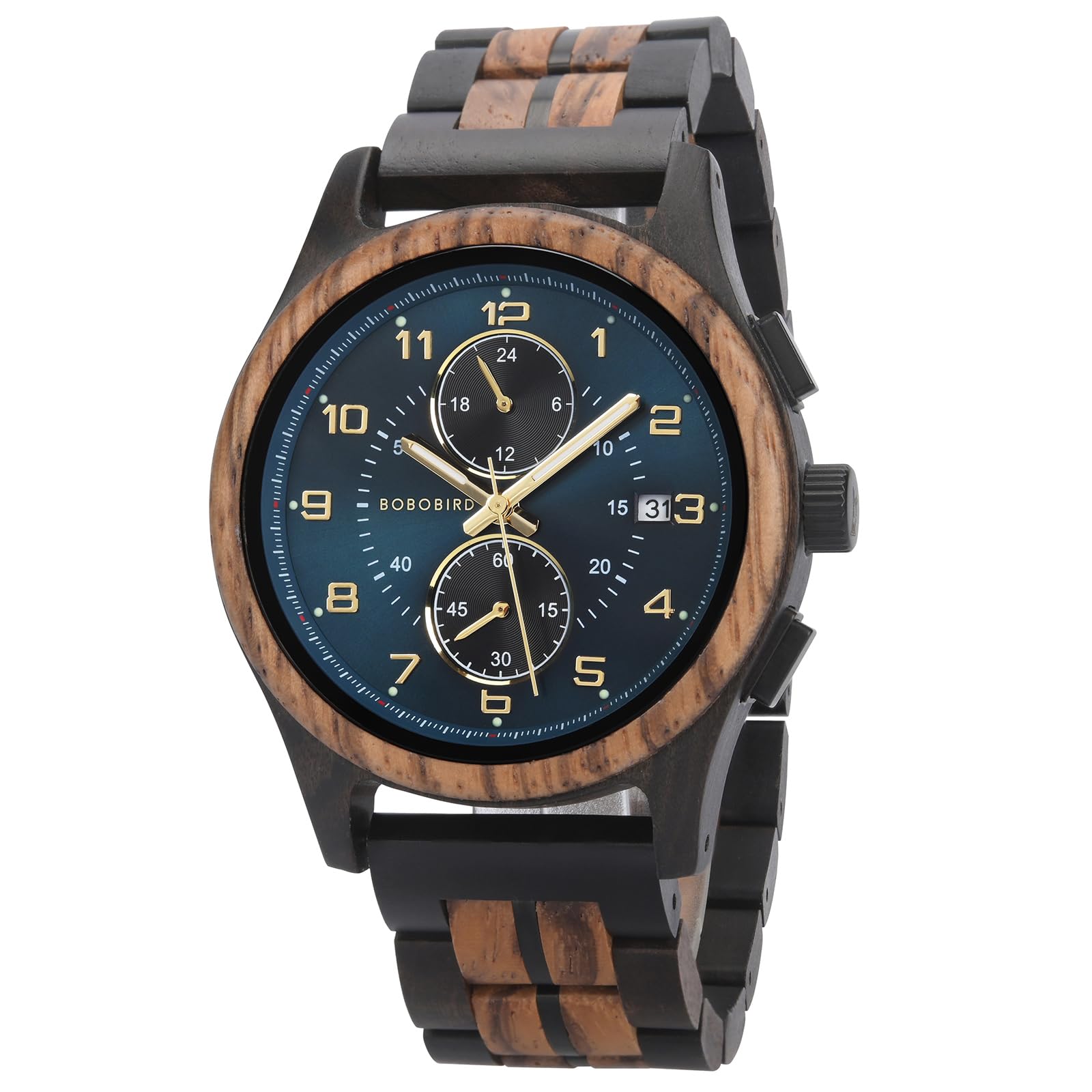 BOBO BIRD Herren Holz Chronograph Uhr - Handgefertigte Multifunktions-Quarz-Armbanduhr, leicht & stilvoll, ideal für Business & Freizeit, tolle Geschenkidee