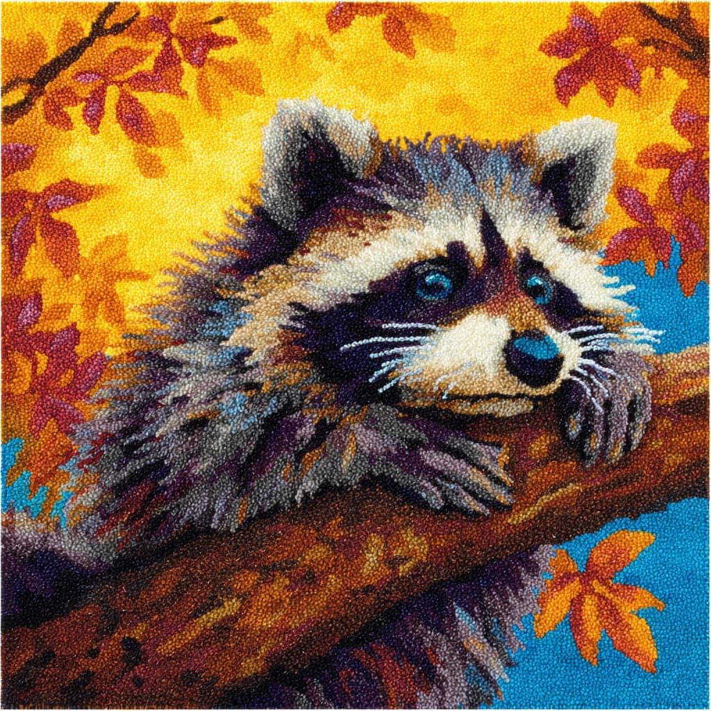Henypt DIY Latch Hook Pillow Kits Raccoon