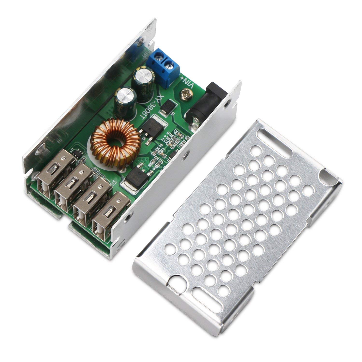 REES52 DC-DC Buck Power Supply Module 9-36V to 5V Low Voltage Regulator Converter 5A 25W Volt Transformer with 4 USB Port Supporting Fast Charging for Android Phone