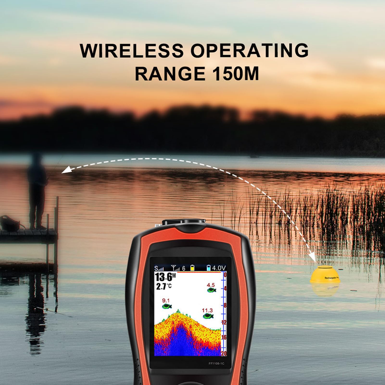 BuyWeek Ecoscandaglio portatile per pesci con sensore sonar e schermo LCD per la pesca all'aperto