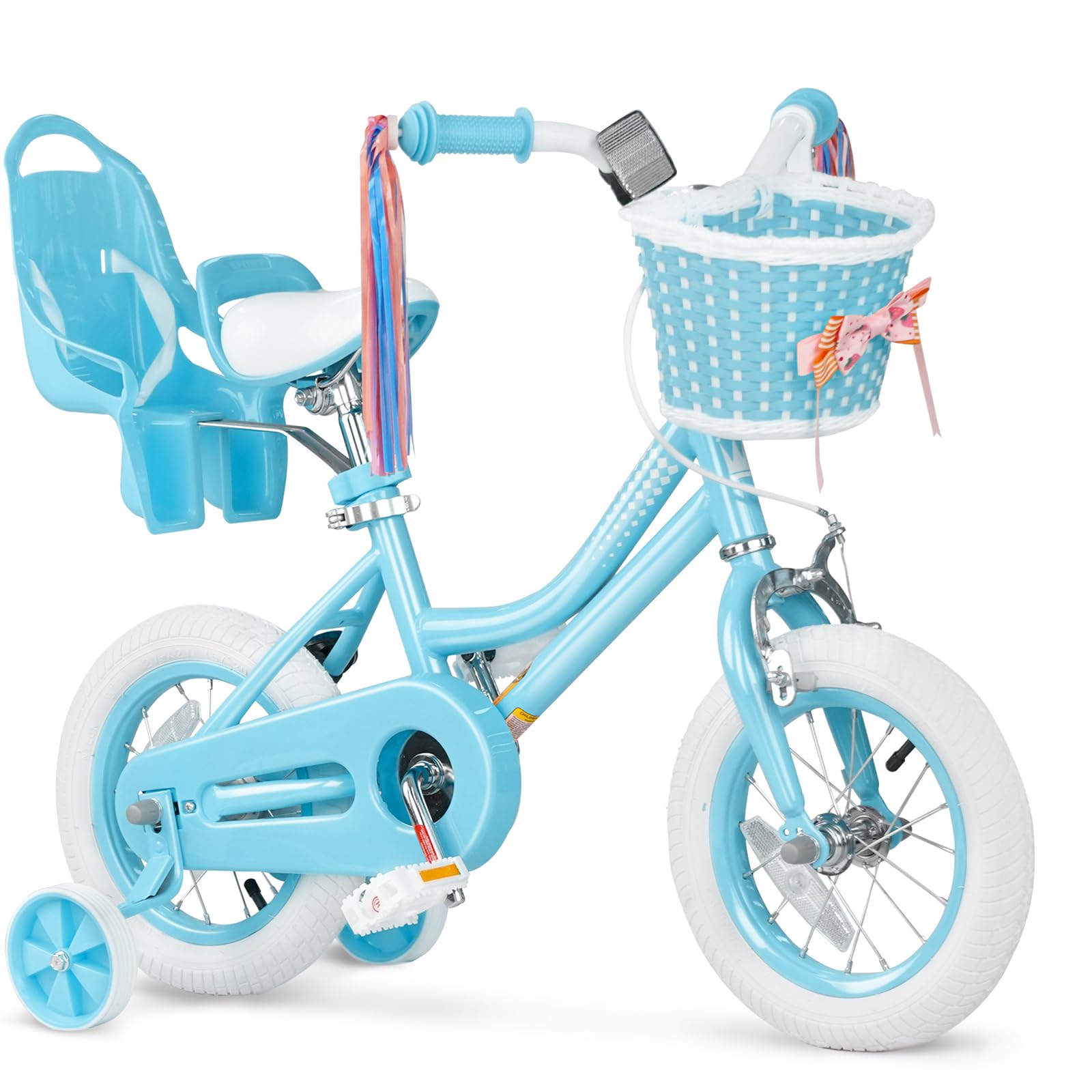 Glaf Toddler Girls Bike for 2-12 Years Old 12 14 16 20 Inch Toddler Bike with Training Wheels Toddlers Bicycle with Basket and Doll Seat,Kids Bike with Bell (12 Inch with Training Wheels, Light Blue)