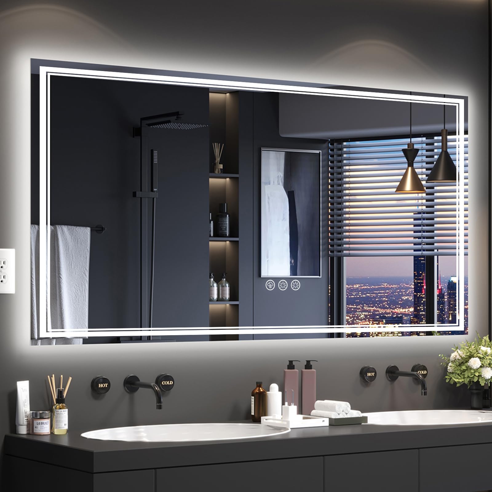 Ratsamee 72x36 LED Bathroom Mirror with Lights, Backlit+Front Lit, Anti-Fog