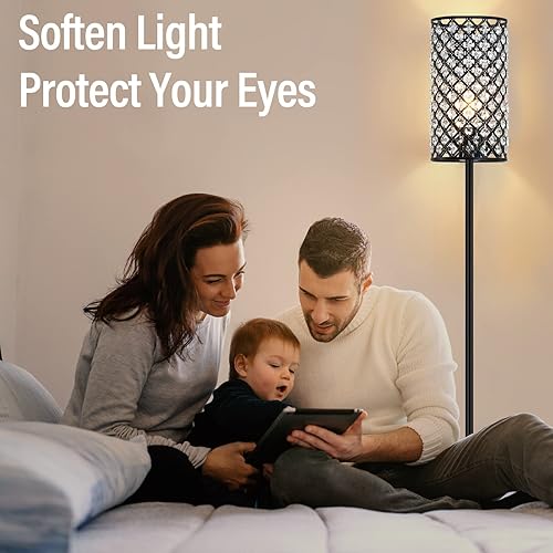 Miniatura 5 de RAYINIGHT Lámpara de pie de cristal moderna lámpara de pie con pantalla elegante lámpara de pie negra con interruptor de pie de encendidoapagado