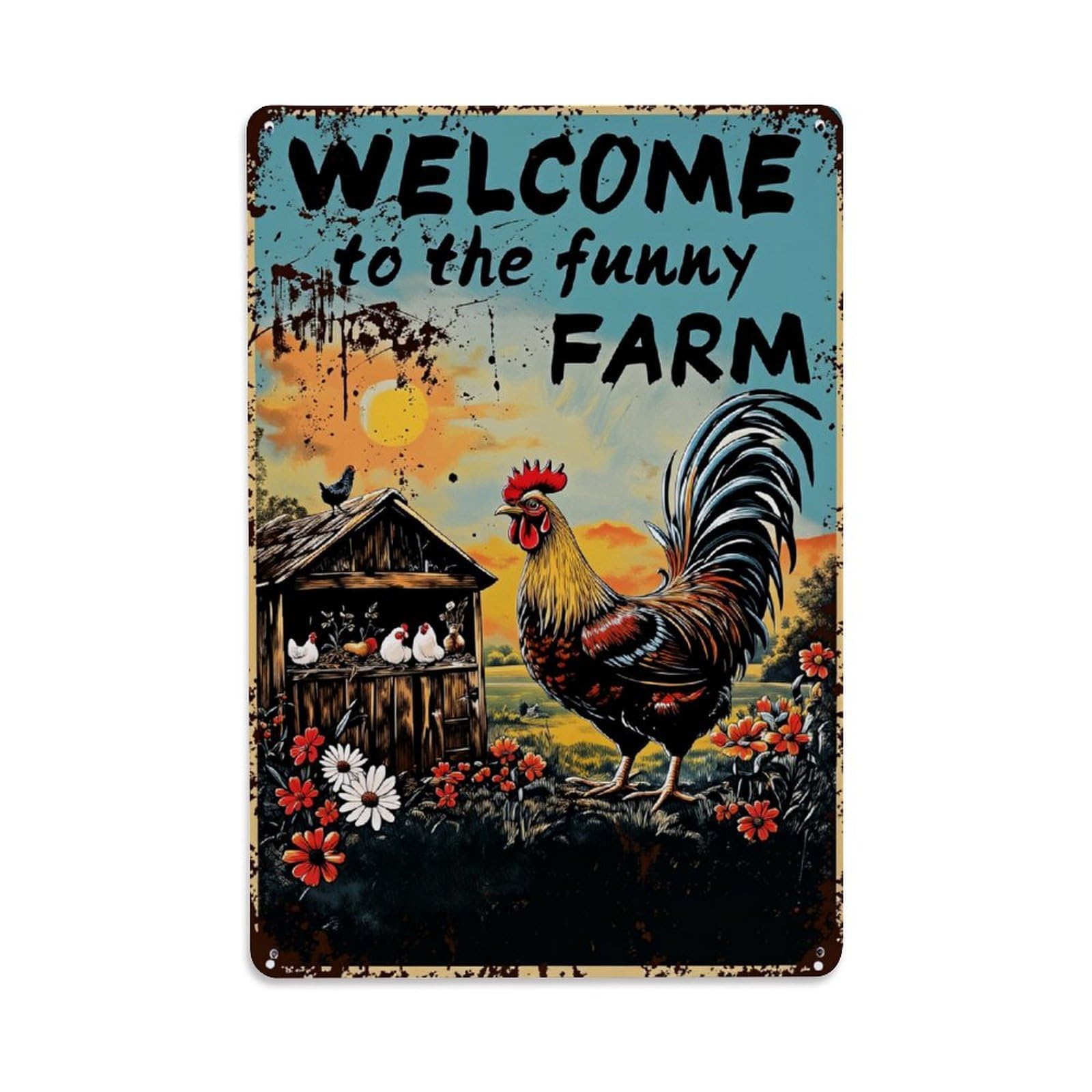 Enderetf Vintage Welcome To The Funny Farm Tin Sign Metal Poster, Home Bar Garage Man Cave Cafe Indoor & Outdoor Wall Decoration 8X12inches