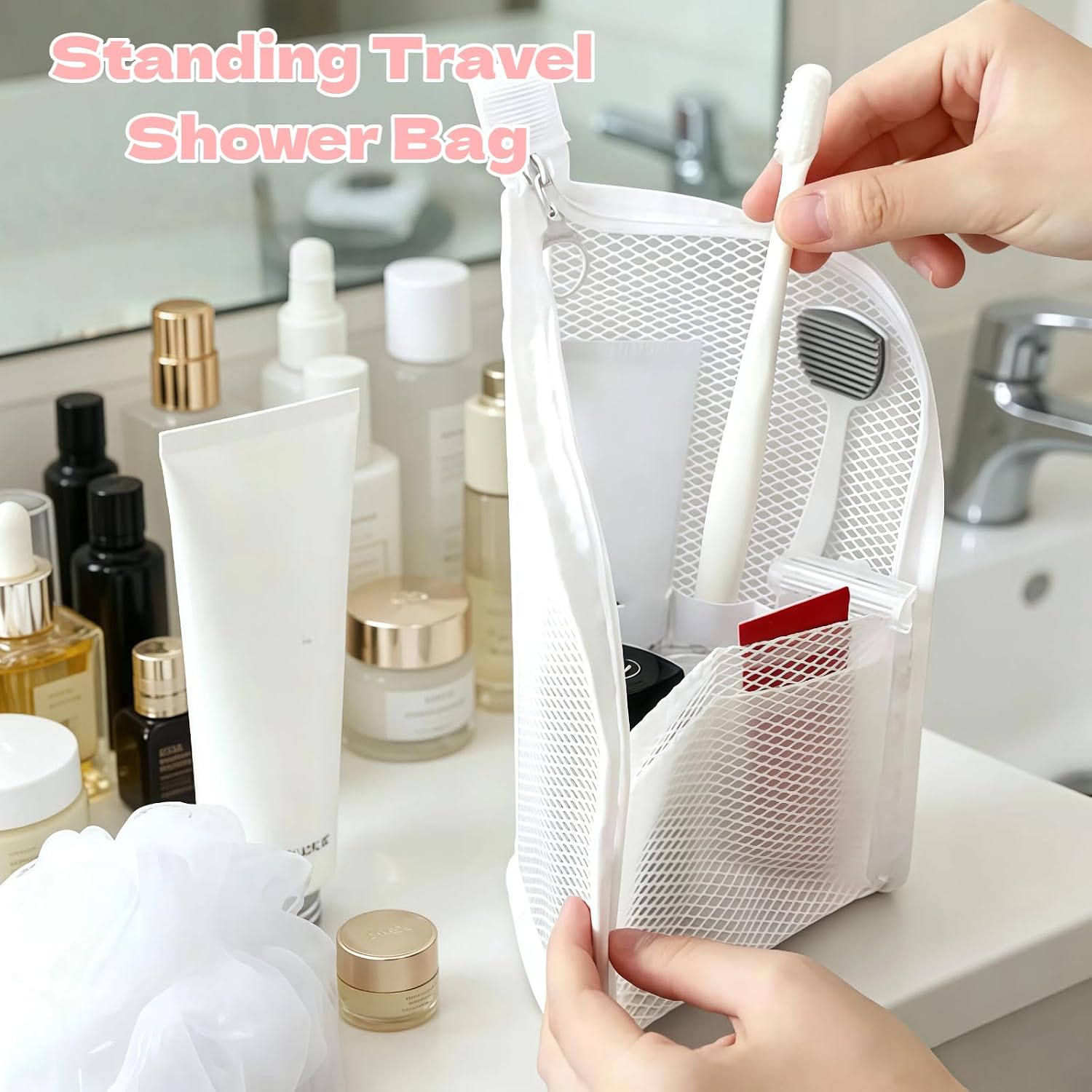 2-Pack EVA Mesh Toiletry Bags, White and Black, 8.7 Inch