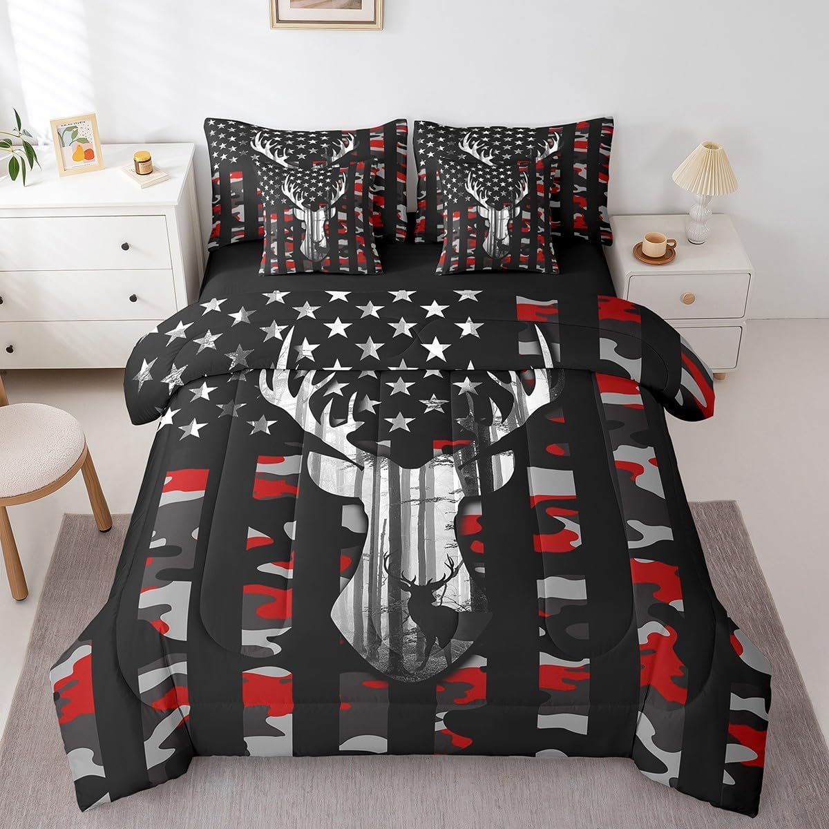 Castle Fairy American Flag Reversible Comforter Set 7 Piece