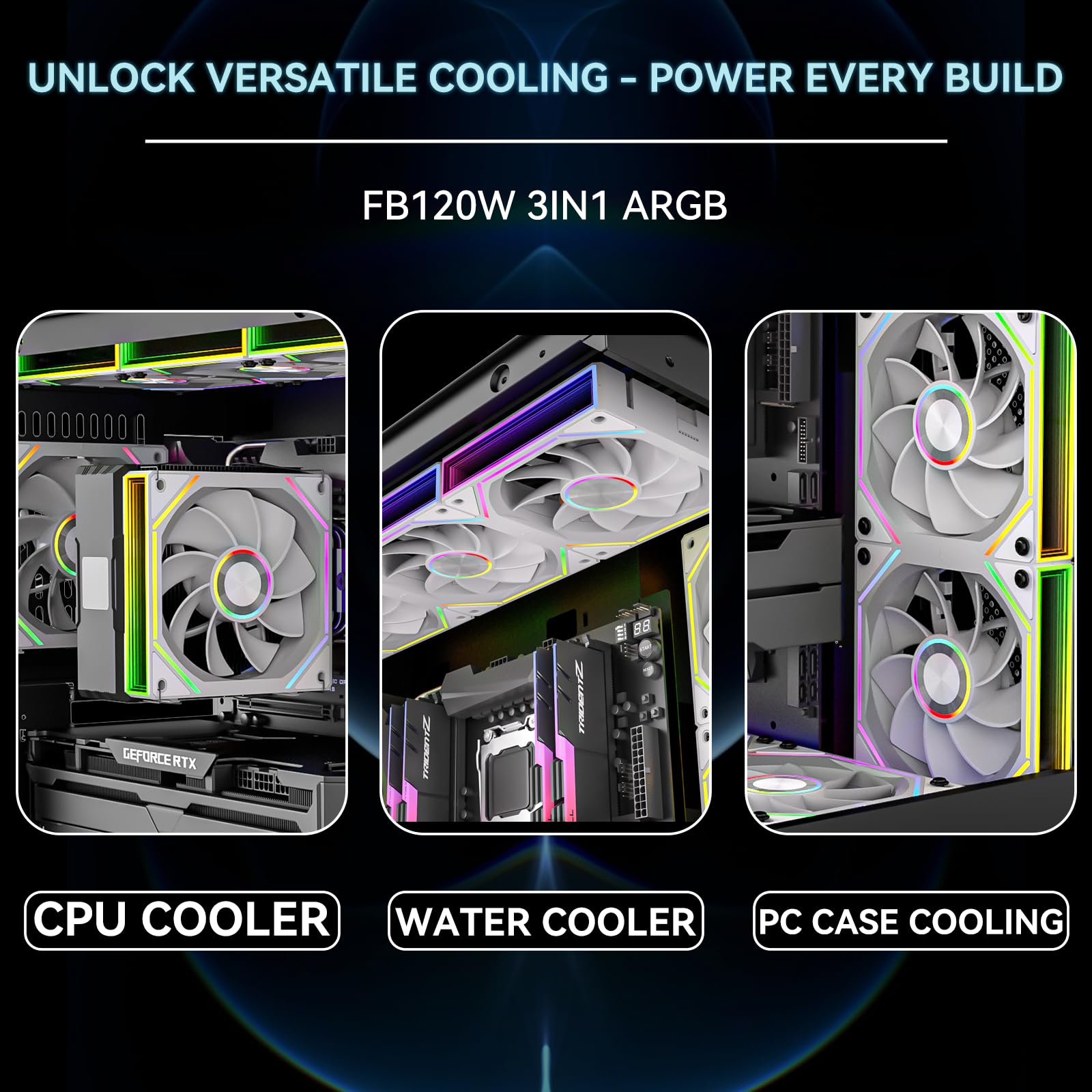 FB120 - Ventole di raffreddamento ARGB PC da 120 mm, colori e telecomando da 16,8 m, ventola inversa a specchio infinito, controllo velocità PWM, flusso d'aria elevato, giunzione/catena a