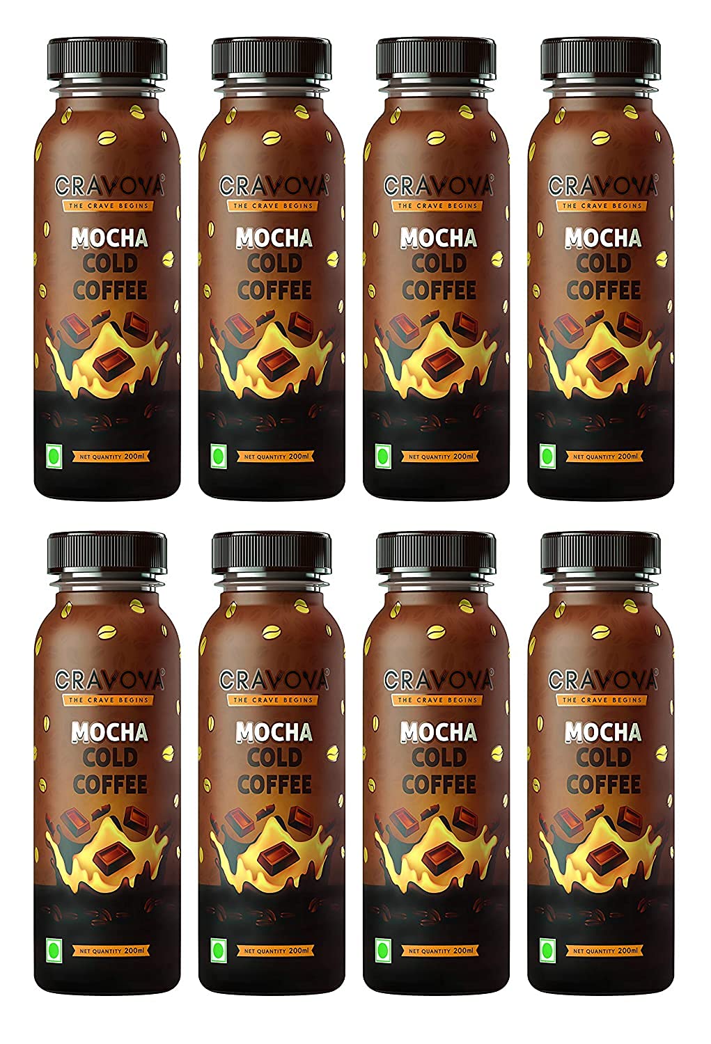 CRAVOVA |THE CRAVE BEGINS | Mocha Cold Coffee | 200 ml Bottel (Pack of 8)