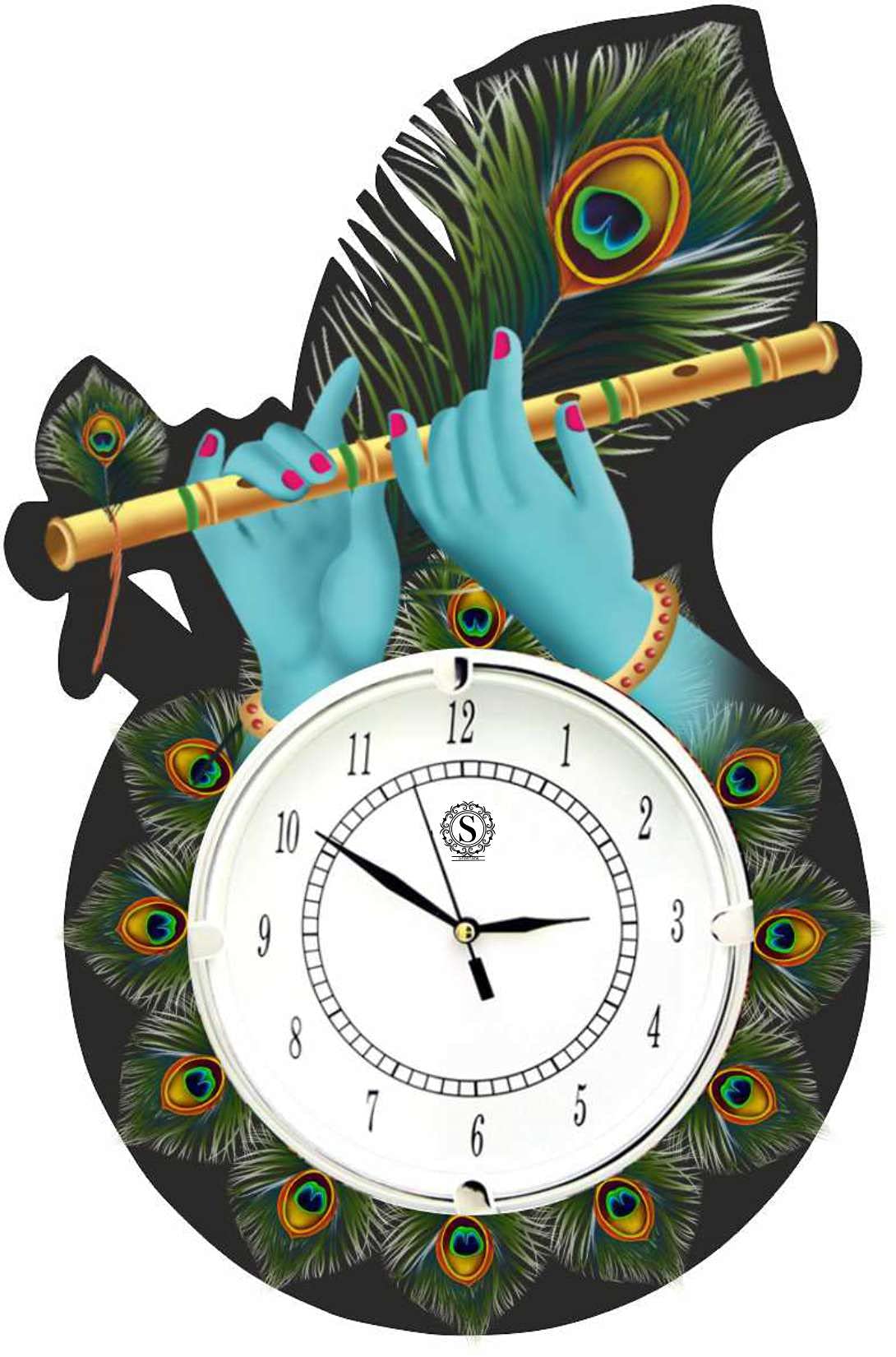 shashank Wooden Handpainted Peacock Pankh Analog Wall Clock for Home and Living Room - (Multicolour)