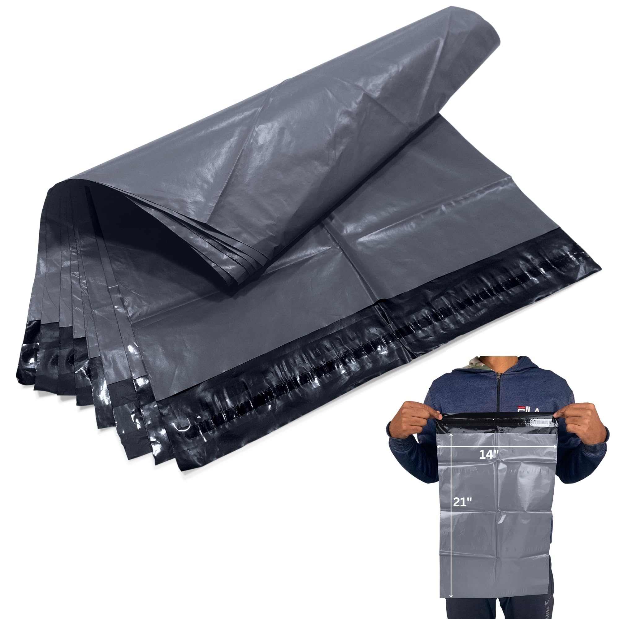 JeeJaan® 500 Large Grey Parcel Bags 14" x 21" - 356mm x 533mm Strong Polythene Self Adhesive Waterproof Postage Bags | Envelope Courier Shipping Postal Bags