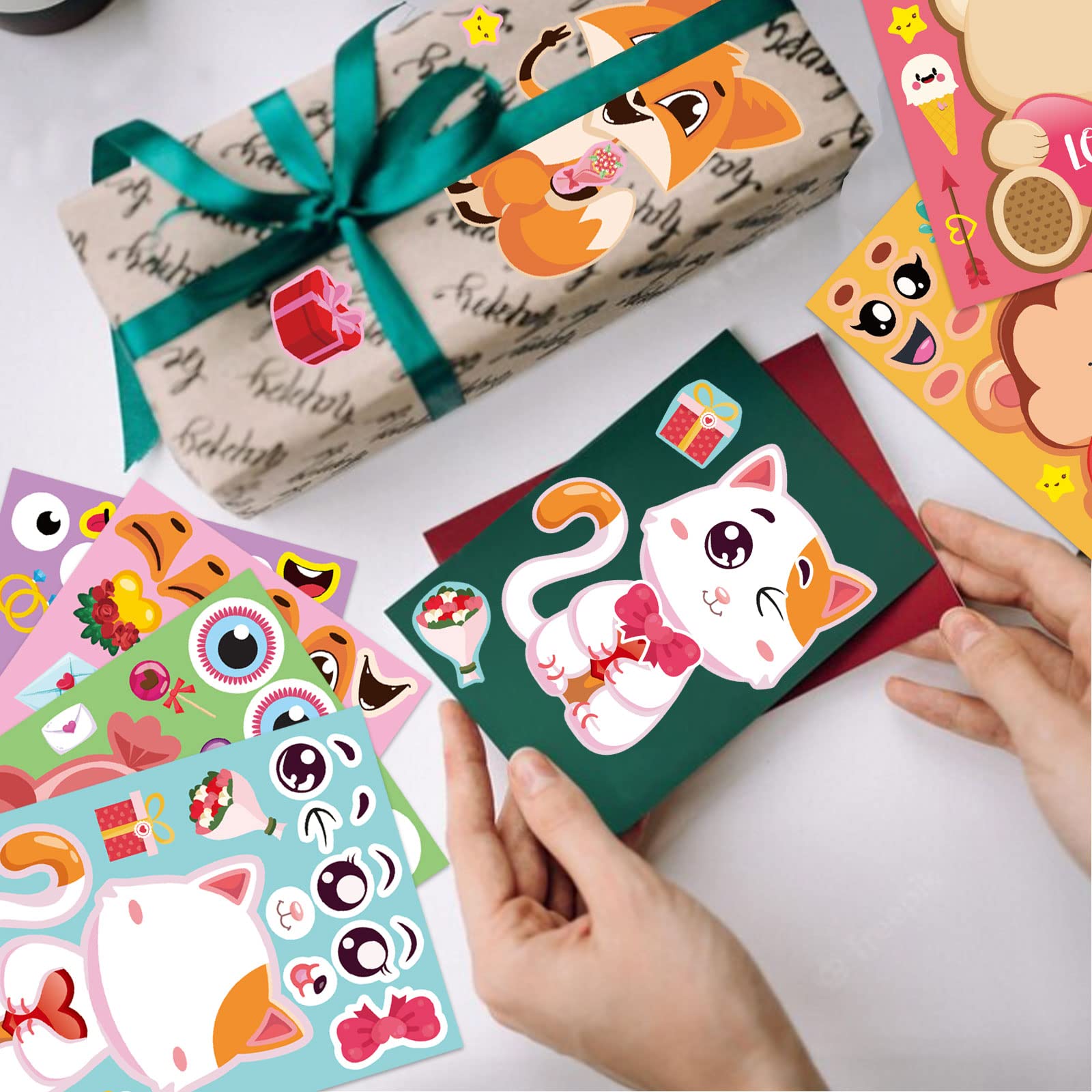Kijamilee Valentine's Day Stickers For Kids - 32 Sheets Make Your Own Animal Face Stickers Craft Kit