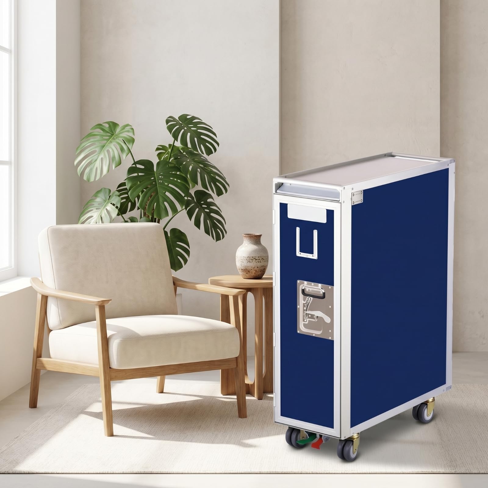 predolo Carrello di Servizio su Ruote Alto Carrello Contenitore con Anta Stretto per Ristoratori, Ristorante, Blu, Americano