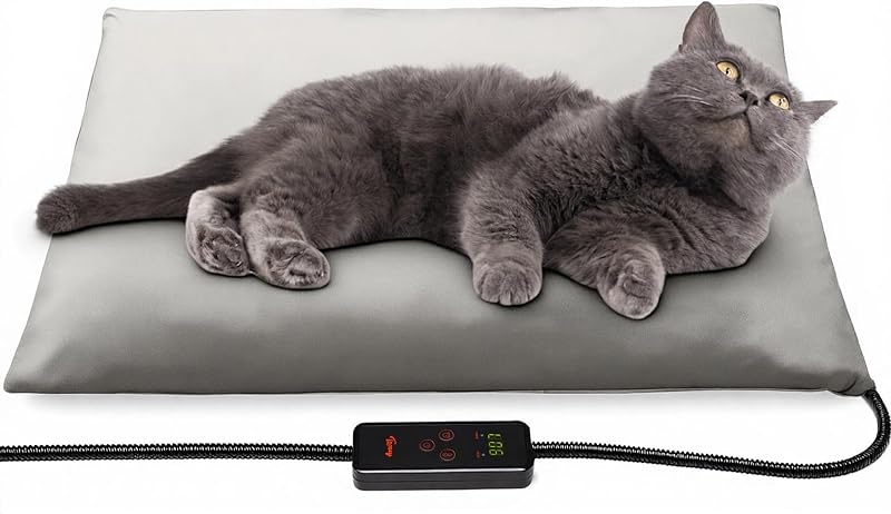 Toozey Small Pet Heating Pad, 6 Adjustable Temperature Dog Cat Heating Pad with Timer, Waterproof Heated Cat Bed with Chew Resistant Cord, Indoor Electric Pet Heated Mat 18x16in | 18 x 16 In, 6 Heat Settings, 4-24H Timer, Waterproof Surface, Chew-Resistant Cord, Washable Cover, Indoor Use