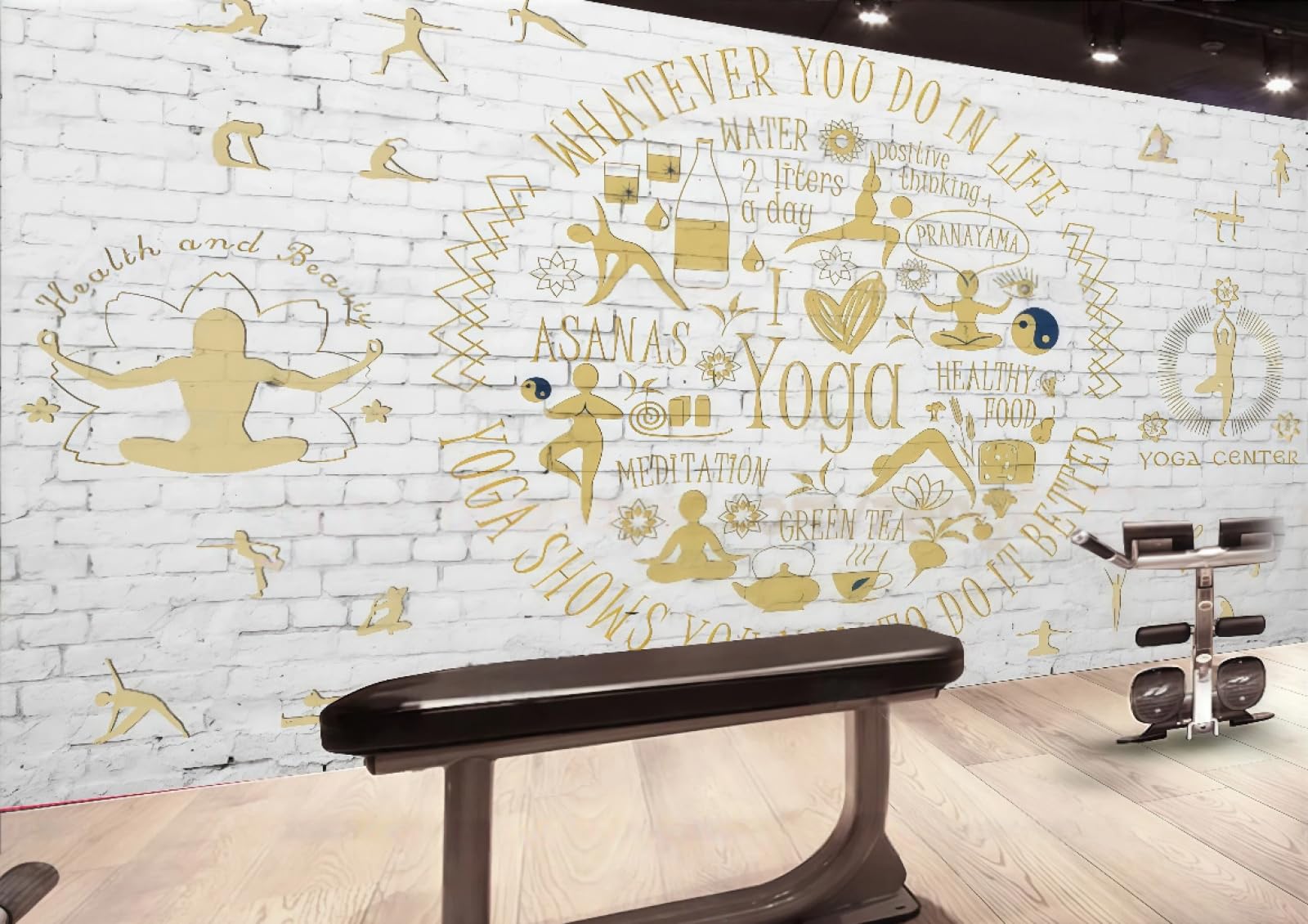 rskjdghshd Wallpaper Retro White Brick Wall Yoga Theme Sports Gym Western Restaurant Background Wall Mural Afternoon Tea Coffee Shop Wallpaper,3D,400x280cm