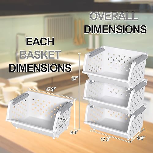 Miniatura 2 de Cestas de almacenamiento apilables de plástico de 3 niveles, cesta apilable para organizar alimentos, aperitivos, color blanco