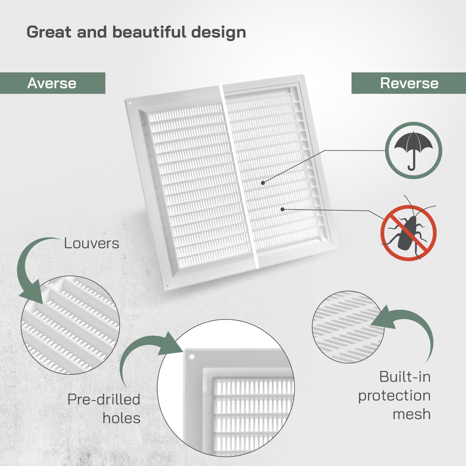 Vent Systems 250 x 250 mm / 10" x 10" Inch White Square Plastic Air Vent Cover, Louvered Wall Grille with Mesh Mesh - Image 3