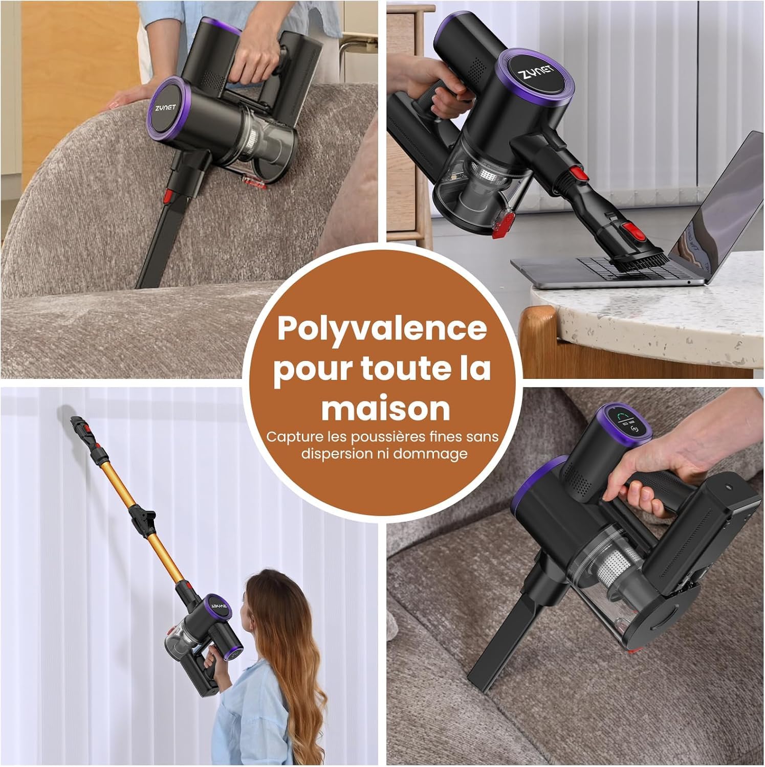 S9 Aspirateur Balai sans Fil, 45kPa/500W/45Min, Tube Pliable, Station de Charge Murale 2-en-1, avec Lumière Verte, Filtration HEPA，Adapté aux Poils d'animaux/Tapis/Sols Durs (Jaune)