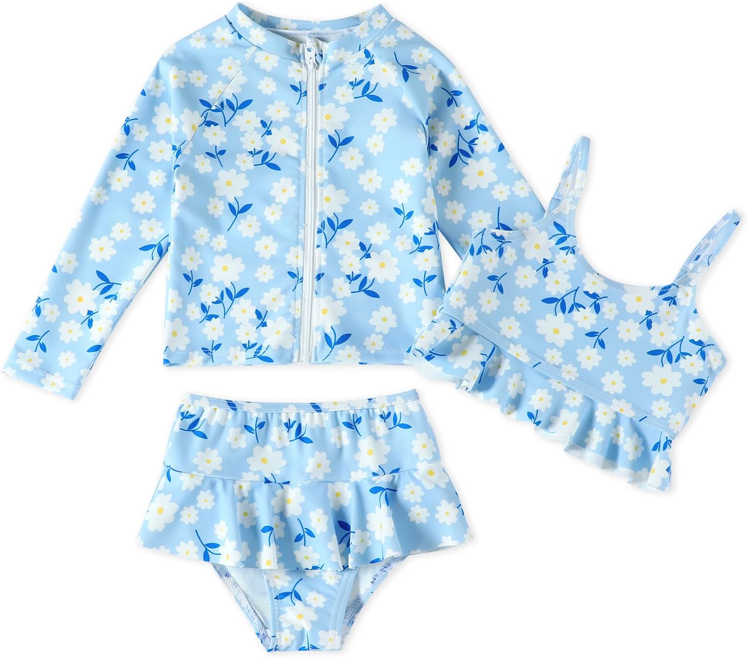 DREAM BUS Toddler Girls Long Sleeve Swimsuit 3 Piece Rashguard Set with Bikini Top Baby Girls Bathing Suit Swimwear