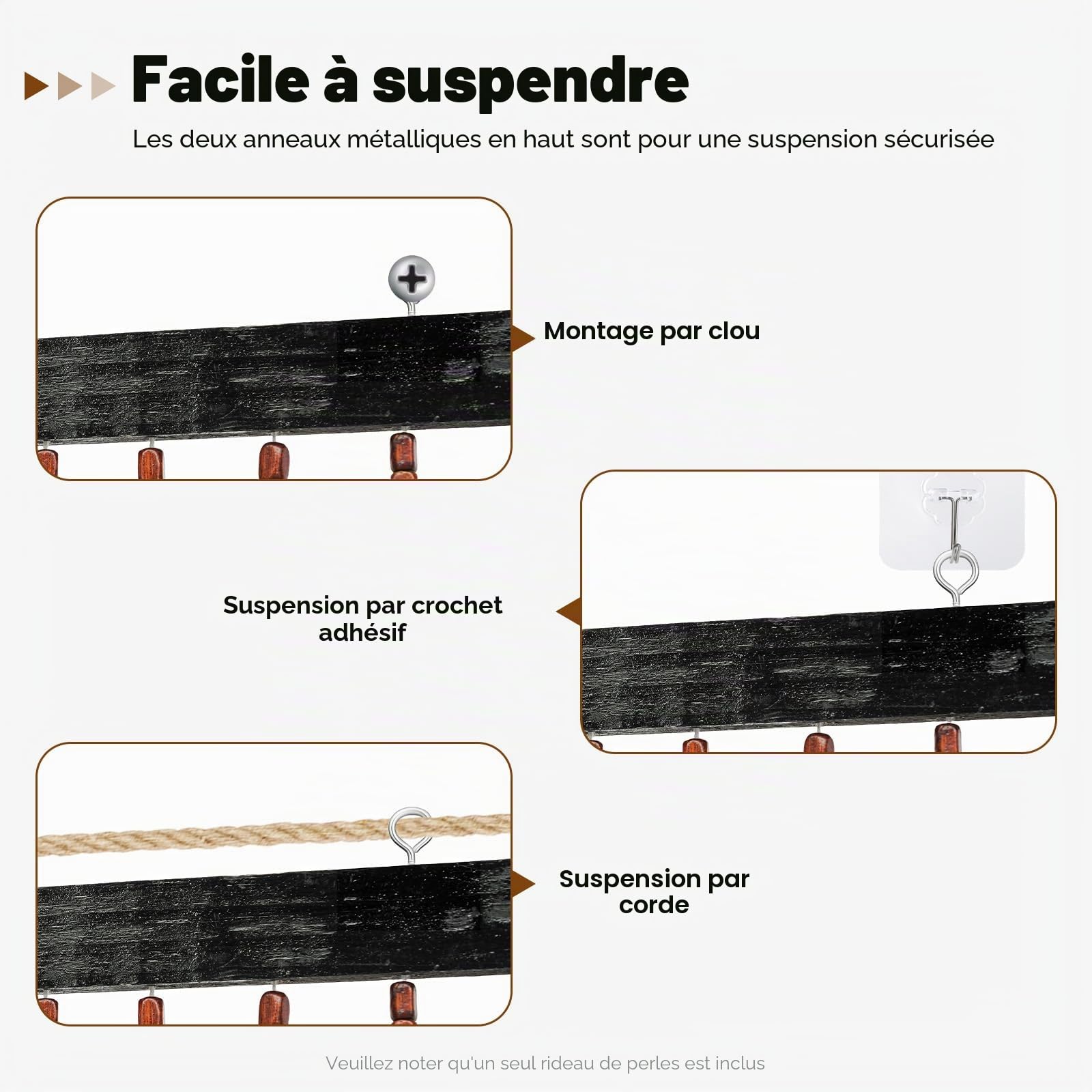 Rideau Pour Porte En Bambou 90x175cm Naturel Avec Perles En Bois Style Rétro À Fils En Bois Anti-insectes Pour Séjour Diviseur Décoratif