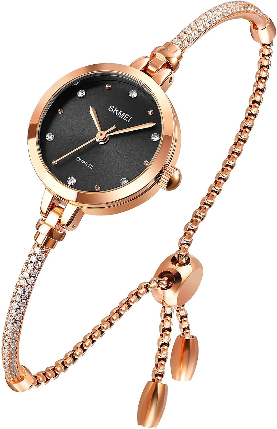 Tonnier Watches Women Analog Quartz Watch Mosaic with Diamonds Bracelet Dress Watch for Female Waterproof Wristwatch with Rose Gold Bracelet