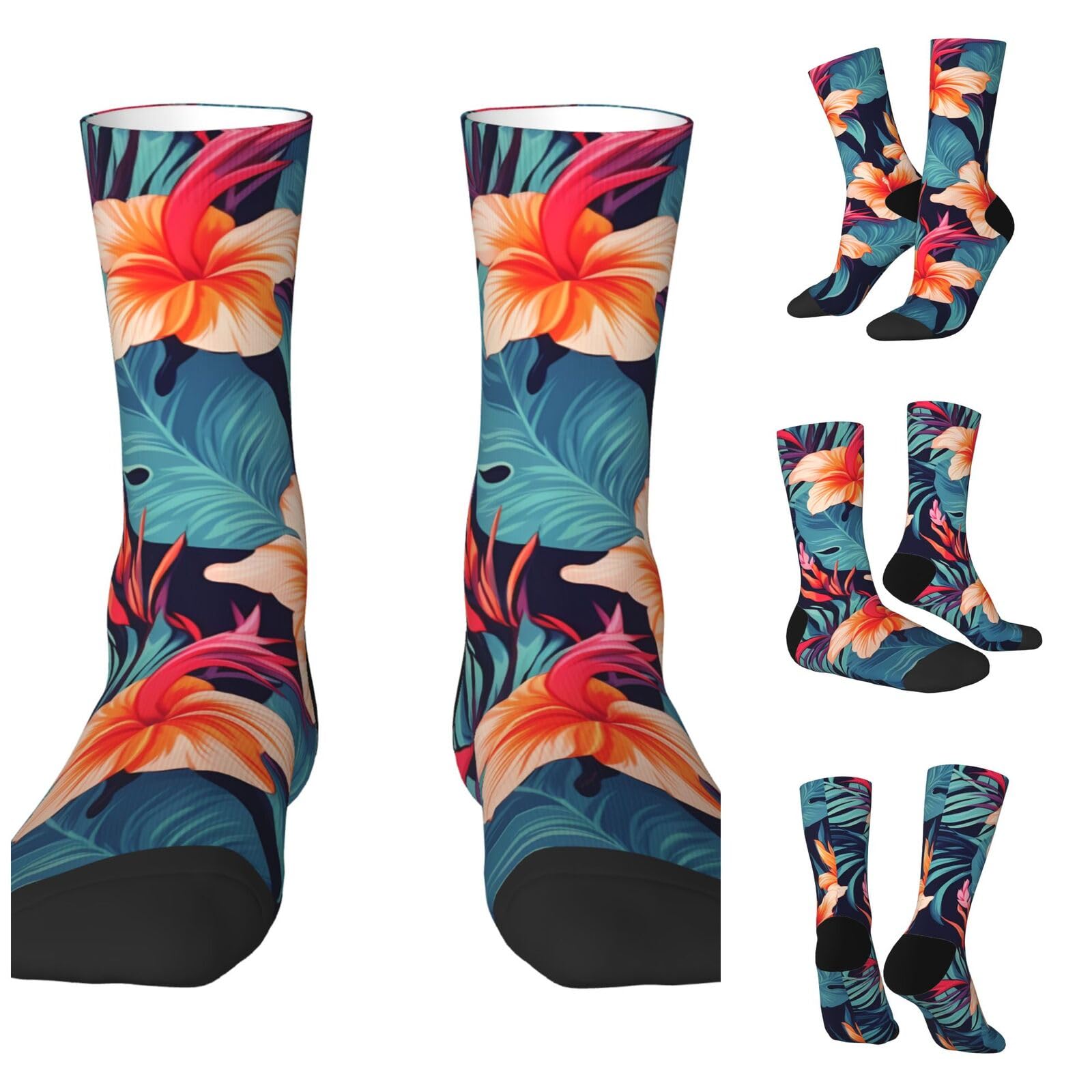LZQPOEAS Hawaii Tropical Flower Athletic Socks Unisex Cushioned Crew Socks Hiking Running Calf Sock Soft Above Ankle Sock